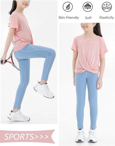 Girls' Active Leggings Kids Dance Running Yoga Pants Stretchy High Waist Tight Pants with Pockets 5-11Y in Saudi Arabia
