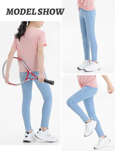 Girls' Active Leggings Kids Dance Running Yoga Pants Stretchy High Waist Tight Pants with Pockets 5-11Y in Saudi Arabia