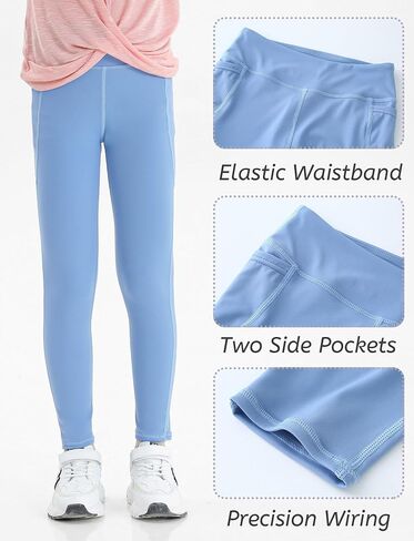 Girls' Active Leggings Kids Dance Running Yoga Pants Stretchy High Waist Tight Pants with Pockets 5-11Y in Saudi Arabia