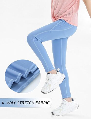 Girls' Active Leggings Kids Dance Running Yoga Pants Stretchy High Waist Tight Pants with Pockets 5-11Y in Saudi Arabia