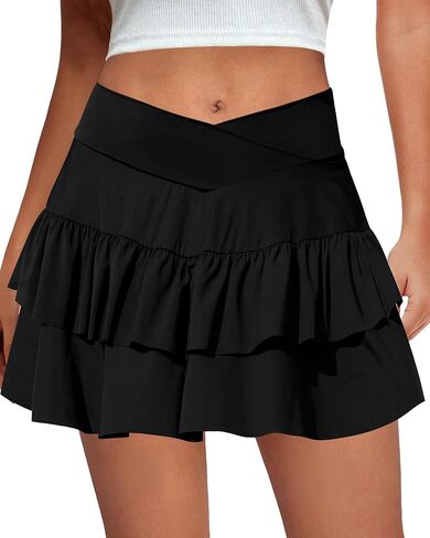SEMARO Womens Tennis Athletic Golf Skorts Skirts Crossover High Waisted Running Workout Skorts with Pockets in Kuwait