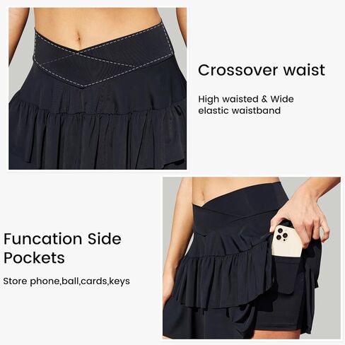 SEMARO Womens Tennis Athletic Golf Skorts Skirts Crossover High Waisted Running Workout Skorts with Pockets in Kuwait