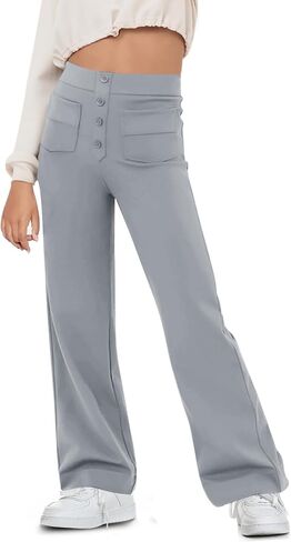 Flygo Girls Flare Yoga Pants Kids High Waisted Multiple Pockets Bell Bottoms Button Bootcut Stretchy Pants in Saudi Arabia