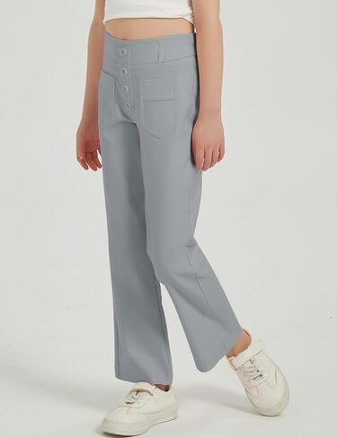 Flygo Girls Flare Yoga Pants Kids High Waisted Multiple Pockets Bell Bottoms Button Bootcut Stretchy Pants in Saudi Arabia