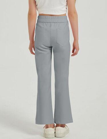 Flygo Girls Flare Yoga Pants Kids High Waisted Multiple Pockets Bell Bottoms Button Bootcut Stretchy Pants in Saudi Arabia