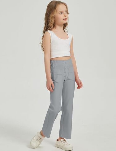 Flygo Girls Flare Yoga Pants Kids High Waisted Multiple Pockets Bell Bottoms Button Bootcut Stretchy Pants in Saudi Arabia