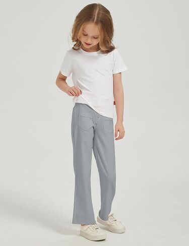 Flygo Girls Flare Yoga Pants Kids High Waisted Multiple Pockets Bell Bottoms Button Bootcut Stretchy Pants in Saudi Arabia