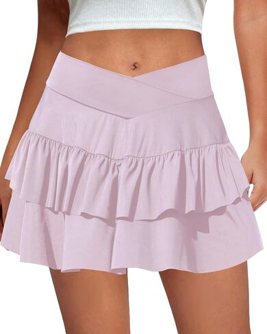 SEMARO Womens Tennis Athletic Golf Skorts Skirts Crossover High Waisted Running Workout Skorts with Pockets in Saudi Arabia