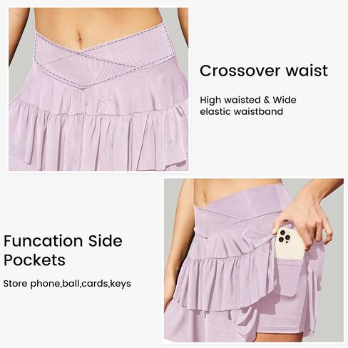 SEMARO Womens Tennis Athletic Golf Skorts Skirts Crossover High Waisted Running Workout Skorts with Pockets in Saudi Arabia