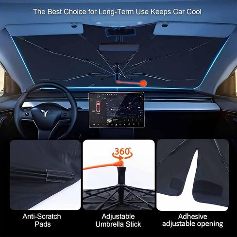 Car Windshield Sun Shade Umbrella, Black Eyes Windshield Sunshades with 360° Rotation Bendable Handle, Foldable Automotive Windshield Shades, Full Cover Sun Shade for Most Vehicles in Saudi Arabia