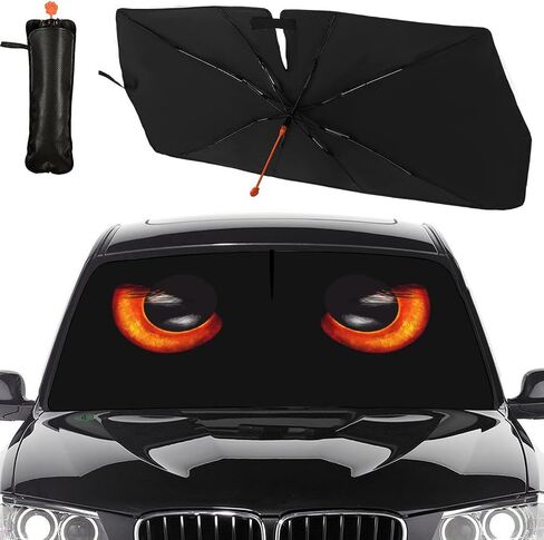Car Windshield Sun Shade Umbrella, Black Eyes Windshield Sunshades with 360° Rotation Bendable Handle, Foldable Automotive Windshield Shades, Full Cover Sun Shade for Most Vehicles in Saudi Arabia