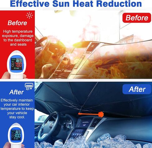 Car Windshield Sun Shade Umbrella, Black Eyes Windshield Sunshades with 360° Rotation Bendable Handle, Foldable Automotive Windshield Shades, Full Cover Sun Shade for Most Vehicles in Saudi Arabia