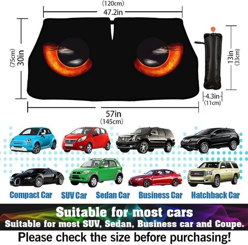 Car Windshield Sun Shade Umbrella, Black Eyes Windshield Sunshades with 360° Rotation Bendable Handle, Foldable Automotive Windshield Shades, Full Cover Sun Shade for Most Vehicles in Saudi Arabia