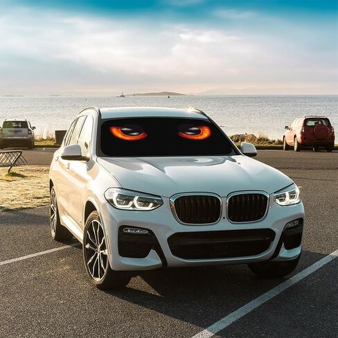 Car Windshield Sun Shade Umbrella, Black Eyes Windshield Sunshades with 360° Rotation Bendable Handle, Foldable Automotive Windshield Shades, Full Cover Sun Shade for Most Vehicles in Saudi Arabia