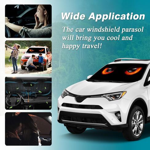 Car Windshield Sun Shade Umbrella, Black Eyes Windshield Sunshades with 360° Rotation Bendable Handle, Foldable Automotive Windshield Shades, Full Cover Sun Shade for Most Vehicles in Saudi Arabia