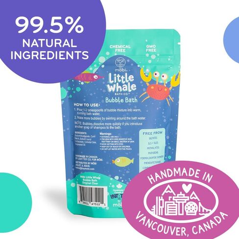 Mobi Little Whale Bubble Bath - Makes 12 Bubble Baths, Moisturizing Bubbles, for All Skin Types, Non Toxic, Chemical Free, GMO Free - 8 Fl Oz in Kuwait