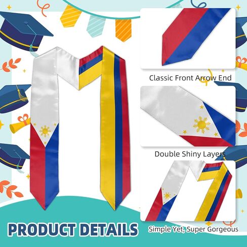 تخرج العلم المختلط سرق Sash Flag Graduation Sash للتخرج الدولي 72 "طويل in Kuwait