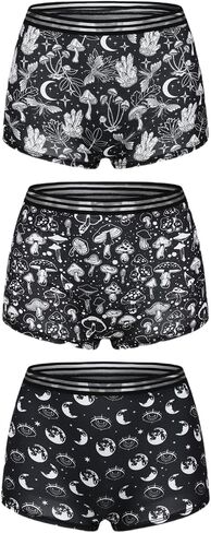Morvia 3pcs Women Gothic Halloween Skulls Print Contrast Binding Boyshorts Underwear Elastic Waist Intimates Panties in Saudi Arabia