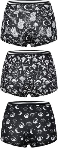Morvia 3pcs Women Gothic Halloween Skulls Print Contrast Binding Boyshorts Underwear Elastic Waist Intimates Panties in Saudi Arabia