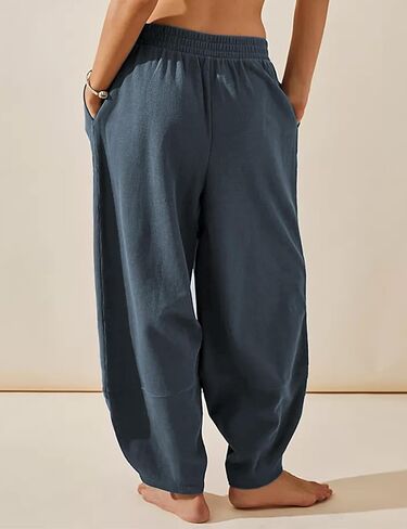 بنطال Hooever نسائي واسع الساق كاجوال فضفاض بجيوب Palazzo Harem Pants صالة in Kuwait