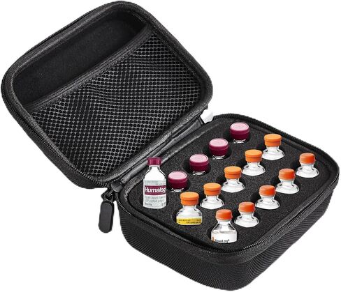 15-Slot Insulin Vials Fridge Holder, Insulin Bottle Storage Case with Mesh Bag to Organize 10ml Injection Vials and Diabetic Accessories, Great for Travel Protector in Saudi Arabia
