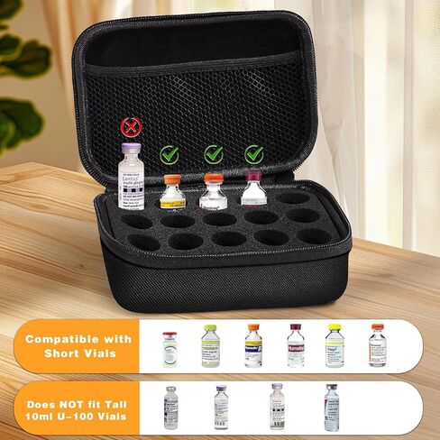 15-Slot Insulin Vials Fridge Holder, Insulin Bottle Storage Case with Mesh Bag to Organize 10ml Injection Vials and Diabetic Accessories, Great for Travel Protector in Saudi Arabia
