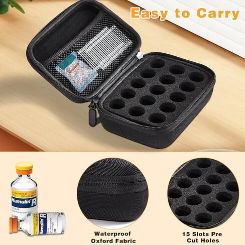 15-Slot Insulin Vials Fridge Holder, Insulin Bottle Storage Case with Mesh Bag to Organize 10ml Injection Vials and Diabetic Accessories, Great for Travel Protector in Saudi Arabia