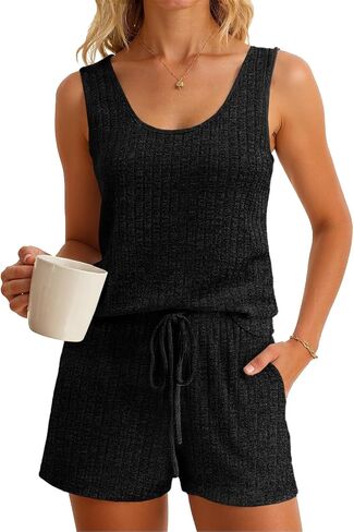Imily Bela Womens Pajama Sets 2 Piece Sleeveless Summer Pjs Ribbed Knit Tank Top and Shorts Cute Lounge Sleepwear in Saudi Arabia