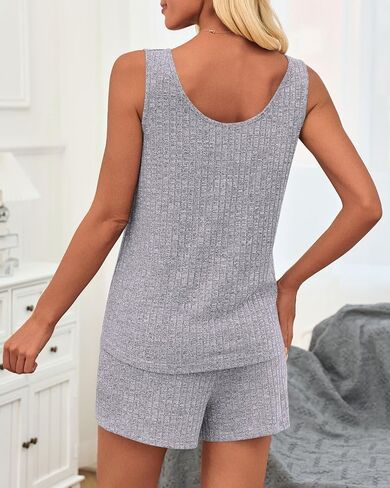 Imily Bela Womens Pajama Sets 2 Piece Sleeveless Summer Pjs Ribbed Knit Tank Top and Shorts Cute Lounge Sleepwear in Saudi Arabia