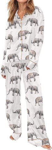 SHESHOW Satin Pajamas Set for Women Set Long Sleeve Button Down Pjs Sets 2 Piece Loungewear Animal Sleepwear XS-XXL in Saudi Arabia