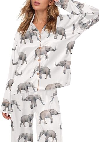 SHESHOW Satin Pajamas Set for Women Set Long Sleeve Button Down Pjs Sets 2 Piece Loungewear Animal Sleepwear XS-XXL in Saudi Arabia