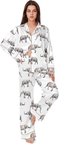 SHESHOW Satin Pajamas Set for Women Set Long Sleeve Button Down Pjs Sets 2 Piece Loungewear Animal Sleepwear XS-XXL in Saudi Arabia