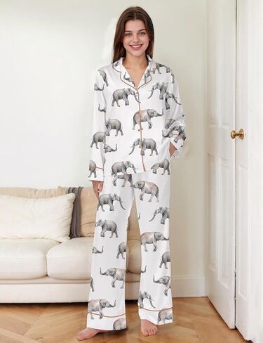 SHESHOW Satin Pajamas Set for Women Set Long Sleeve Button Down Pjs Sets 2 Piece Loungewear Animal Sleepwear XS-XXL in Saudi Arabia