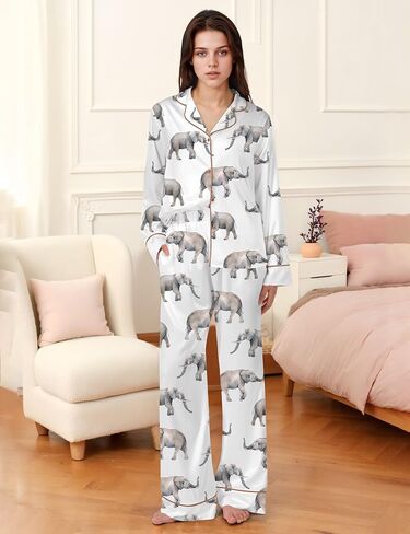 SHESHOW Satin Pajamas Set for Women Set Long Sleeve Button Down Pjs Sets 2 Piece Loungewear Animal Sleepwear XS-XXL in Saudi Arabia