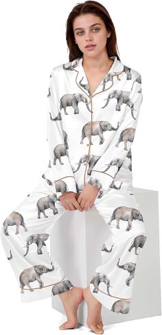 SHESHOW Satin Pajamas Set for Women Set Long Sleeve Button Down Pjs Sets 2 Piece Loungewear Animal Sleepwear XS-XXL in Saudi Arabia