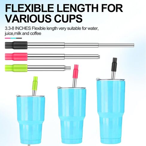Gejoy 6 Pack Metal Reusable Straw Drinking Collapsible Foldable Stainless Steel Straw with Plastic Case Silicone Tip and Cleaning Brush Long Telescopic Portable Travel Straw for Work in Saudi Arabia