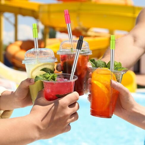 Gejoy 6 Pack Metal Reusable Straw Drinking Collapsible Foldable Stainless Steel Straw with Plastic Case Silicone Tip and Cleaning Brush Long Telescopic Portable Travel Straw for Work in Saudi Arabia