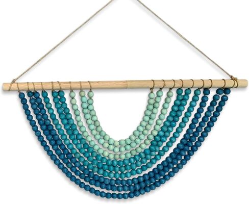 Boho Chic Wooden Bead Garland Wall Hanging Tapestry, Natural-Inspired Handcrafted Home Decor for Living Room, Bedroom, Entryway, Nursery, Apartment & Dorm (Coastal Breeze Gradient, 12 Inches) in Kuwait