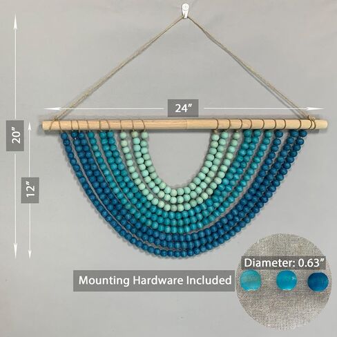 Boho Chic Wooden Bead Garland Wall Hanging Tapestry, Natural-Inspired Handcrafted Home Decor for Living Room, Bedroom, Entryway, Nursery, Apartment & Dorm (Coastal Breeze Gradient, 12 Inches) in Kuwait