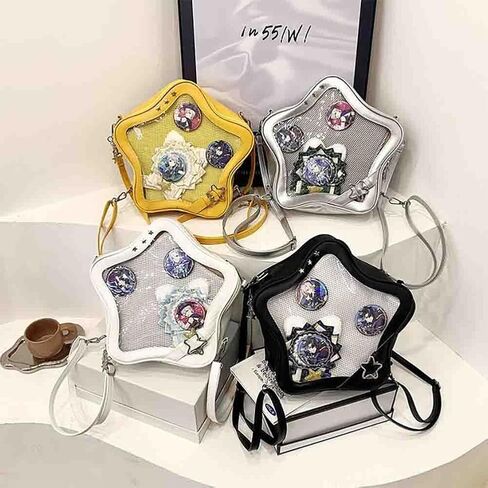 Ita Bag Star Shaped Purse, PU Leather Aesthetic Cute Crossbody Purse, Kawaii Pin Display Clear Shoulder Bag (Bare Bag) in Saudi Arabia