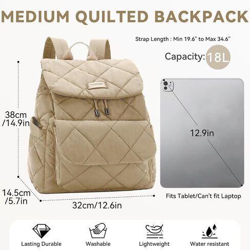 VASCHY Quilted Backpack Purse for Women, Lightweight Casual Puffer Flap Drawstring Backpack for Gym/Work/Travel/Hiking/Diaper Black in Saudi Arabia