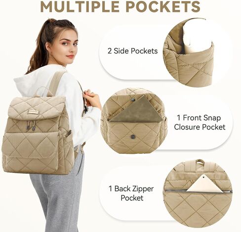 VASCHY Quilted Backpack Purse for Women, Lightweight Casual Puffer Flap Drawstring Backpack for Gym/Work/Travel/Hiking/Diaper Black in Saudi Arabia