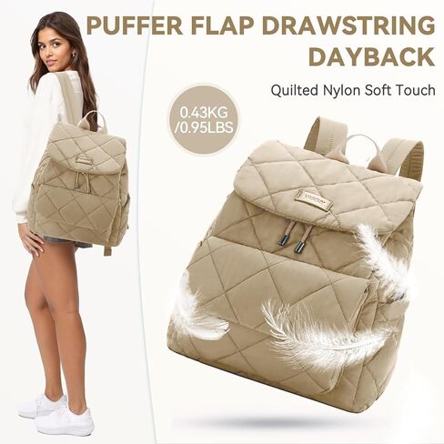 VASCHY Quilted Backpack Purse for Women, Lightweight Casual Puffer Flap Drawstring Backpack for Gym/Work/Travel/Hiking/Diaper Black in Saudi Arabia