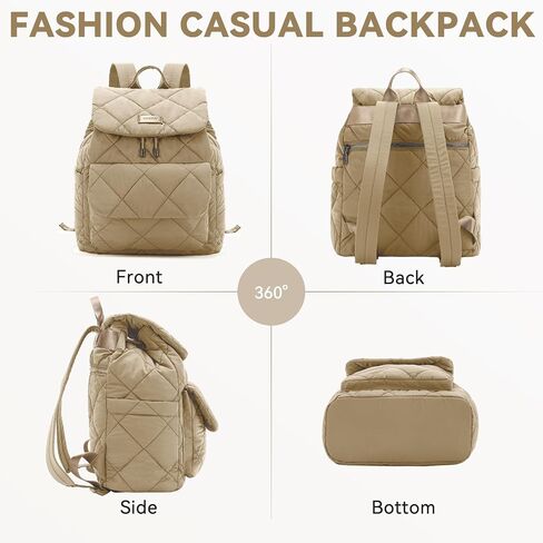 VASCHY Quilted Backpack Purse for Women, Lightweight Casual Puffer Flap Drawstring Backpack for Gym/Work/Travel/Hiking/Diaper Black in Saudi Arabia