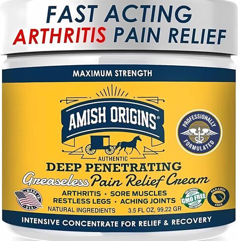 Amish Origins Arthritis Pain Relief Cream - 3.5 oz - Maximum Strength Deep Penetrating for Joint, Muscle, Knee, Back, Feet, Hand, Ankle, Aches, 1 Pack in Saudi Arabia