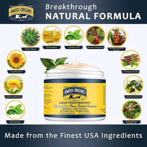 Amish Origins Arthritis Pain Relief Cream - 3.5 oz - Maximum Strength Deep Penetrating for Joint, Muscle, Knee, Back, Feet, Hand, Ankle, Aches, 1 Pack in Saudi Arabia