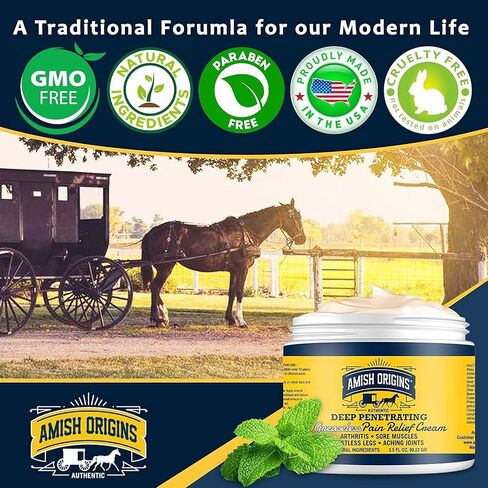 Amish Origins Arthritis Pain Relief Cream - 3.5 oz - Maximum Strength Deep Penetrating for Joint, Muscle, Knee, Back, Feet, Hand, Ankle, Aches, 1 Pack in Saudi Arabia