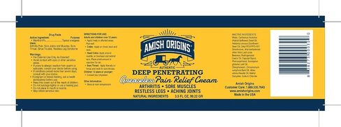 Amish Origins Arthritis Pain Relief Cream - 3.5 oz - Maximum Strength Deep Penetrating for Joint, Muscle, Knee, Back, Feet, Hand, Ankle, Aches, 1 Pack in Saudi Arabia