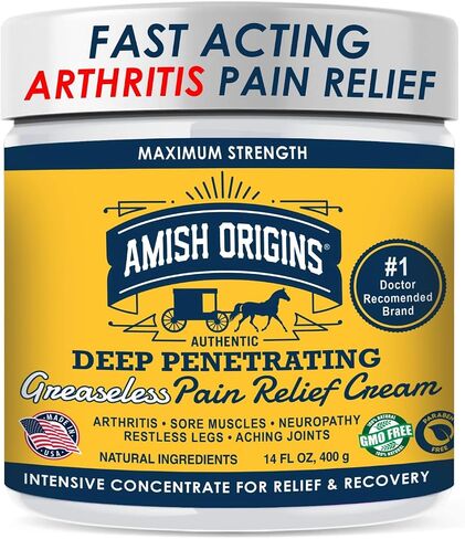 Amish Origins Arthritis Pain Relief Cream - 3.5 oz - Maximum Strength Deep Penetrating for Joint, Muscle, Knee, Back, Feet, Hand, Ankle, Aches, 1 Pack in Saudi Arabia
