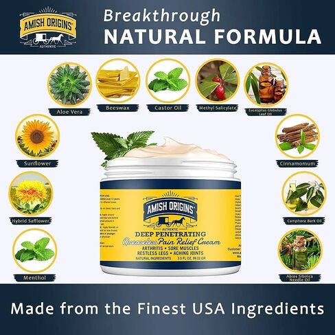 Amish Origins Arthritis Pain Relief Cream - 3.5 oz - Maximum Strength Deep Penetrating for Joint, Muscle, Knee, Back, Feet, Hand, Ankle, Aches, 1 Pack in Saudi Arabia